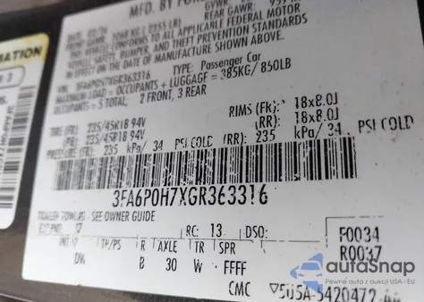 2016 Ford Fusion Se z USA, uszkodzony, nr VIN 3FA6P0H7XGR363316